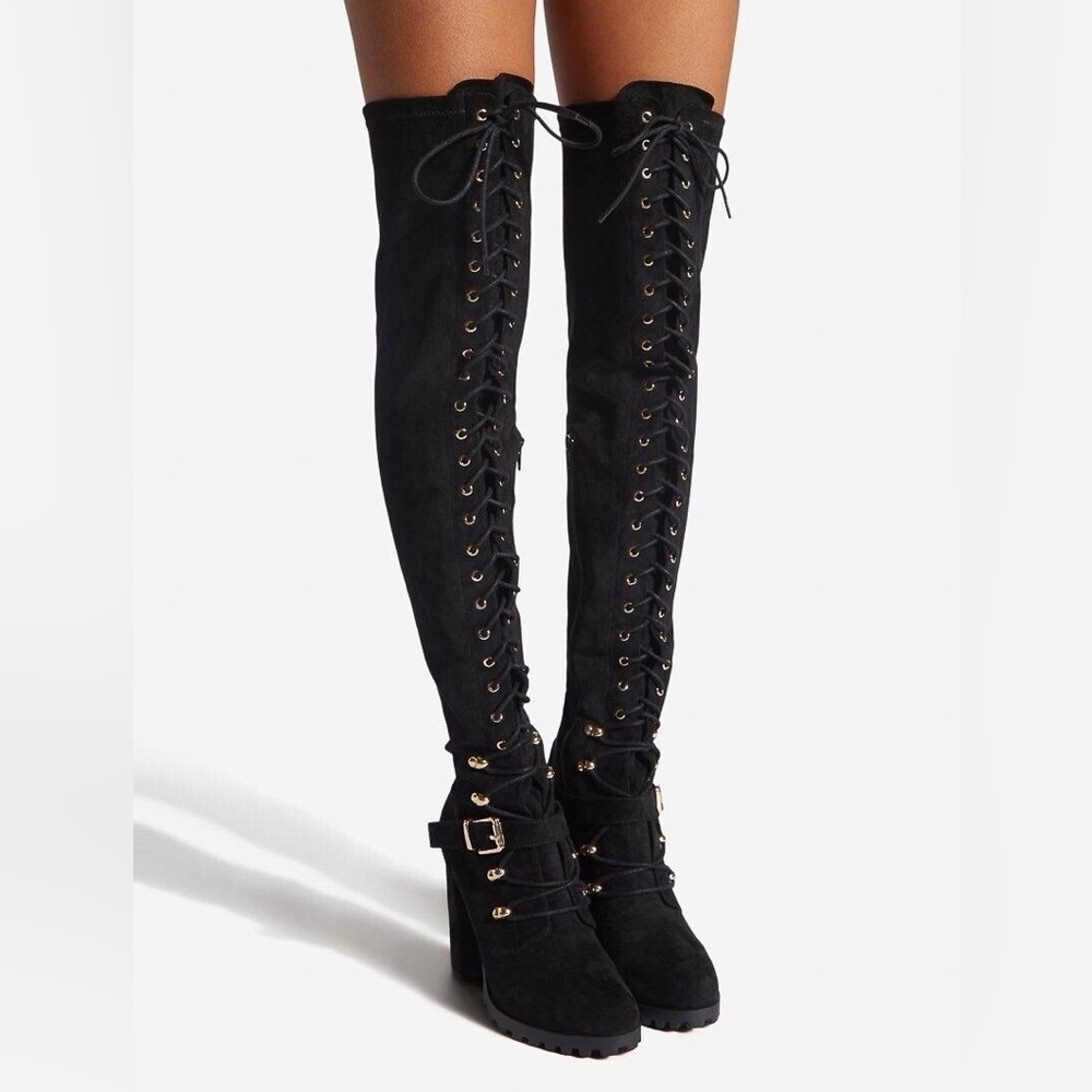 Block Heel Knee High Combat Boot
